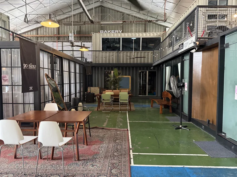 The open Commons seating area at Jungle Base Grounds